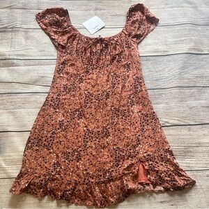NWT Sweet Pot Terracotta Fall Mini‎ Dress Womens 10 Polka Dot Milkmaid Autumn